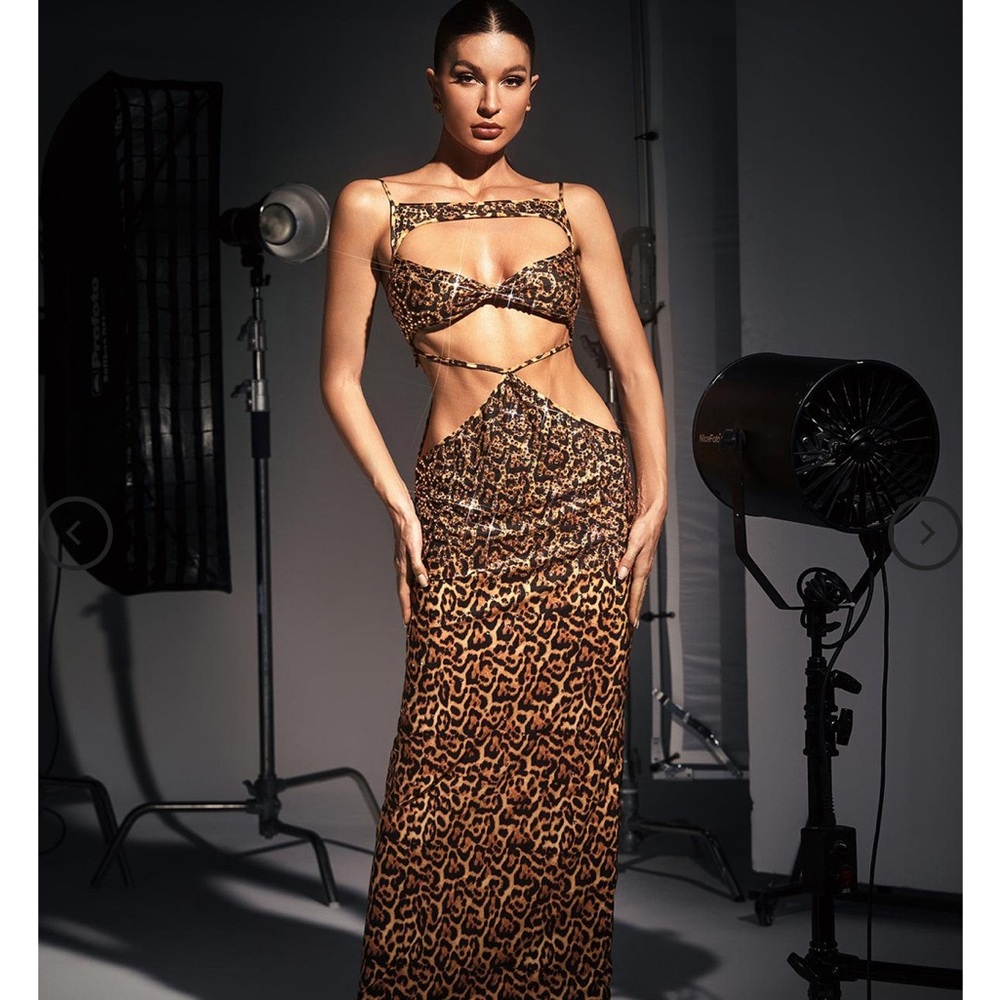 Black and Brown Bodycon Maxi Dress with Spaghetti Straps